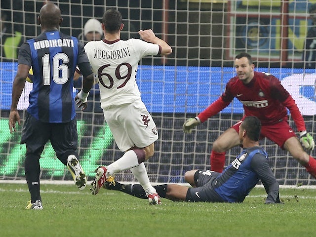 Torino's Riccardo Maggiorini scores against Inter Milan on January 27, 2013