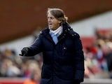 Manchester City boss Roberto Mancini on the touchline during the FA Cup fourth round match against Stoke on January 26, 2013