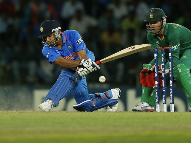 Rohit Sharma plays a shot for India in their match against South Africa during the ICC Twenty20 Cricket World Cup on October 2, 2012