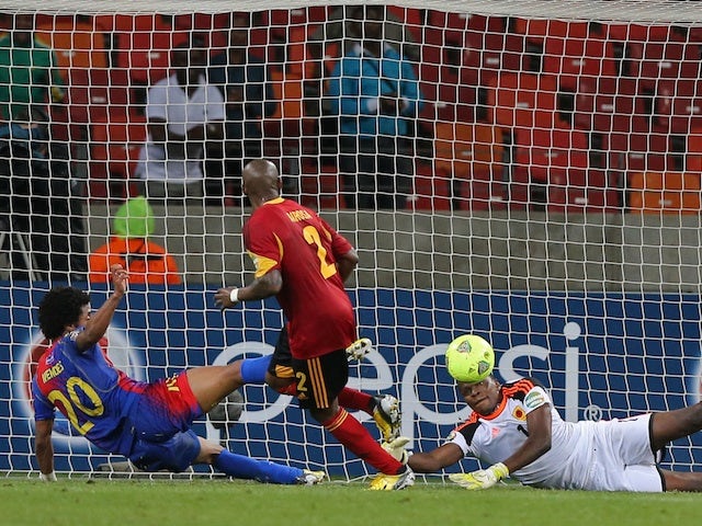 Cape Verde's Ryan Mendes scores a goal against Angola on January 27, 2013