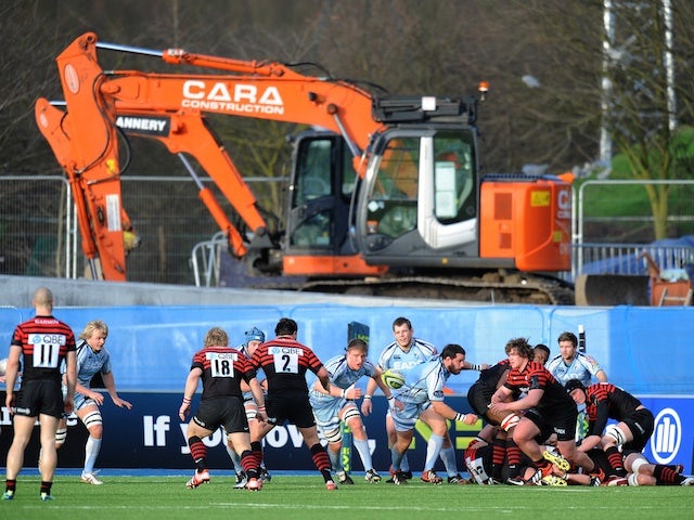 Saracens players in action against Cardiff Blues on January 27, 2013