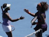 Serena Williams congratulates Sloane Stephens following their quarter-final match on January 23, 2013