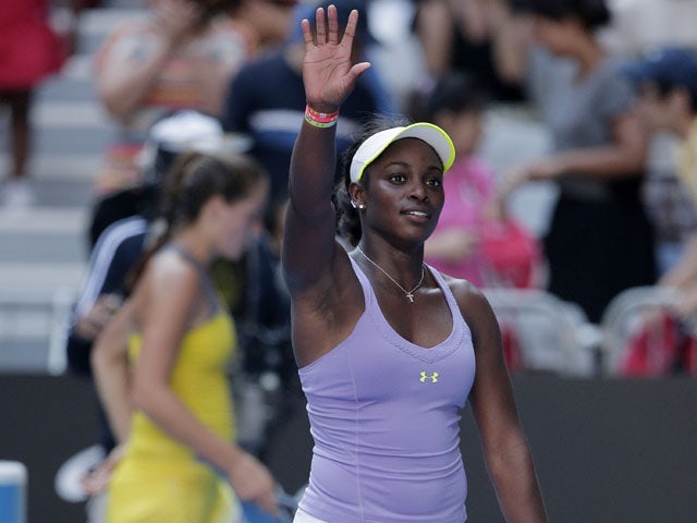 Sloane Stephens celebrates after winning her fourth round match at the Australian Open tennis championship on January 21, 2013