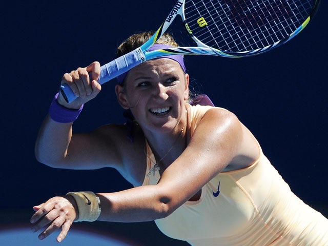 Victoria Azarenka in action in the semifinal of the Australian Open tennis championship on January 24, 2013