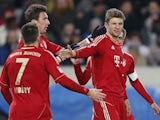 Bayern forward Thomas Muller celebrates a goal against Stuttgart on January 27, 2013