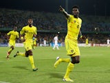 Emmanuel Adebayor scores for Togo in their African Cup of Nations match with Algeria on January 26, 2013