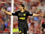 Wigan Athletic player Mauro Boselli celebrates scoring his sides opening goal in their match with Nottingham Forest on August 28, 2012