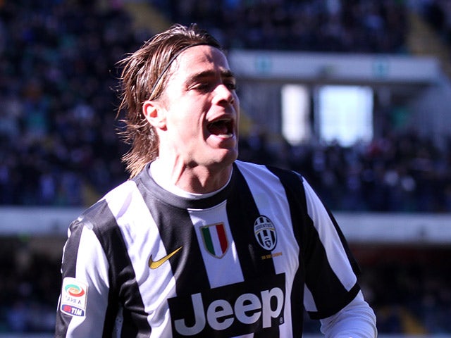 Juventus' Alessandro Matri celebrates scoring the opening goal against Chievo Verona on February 3, 2013