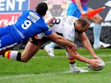 Michael Platt scores for the Bradford Bulls in their match with Wakefield Wildcats on February 3, 2012