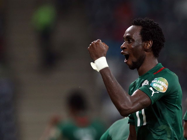 Burkina Faso player Jonathan Pitroipa celebrates scoring an extra time goal against Togo in the African Cup of Nations quarter final on February 3, 2013