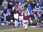 Villa's Christian Benteke is congratulated by teammates after opening the scoring against Everton on February 2, 2013