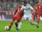 Bayer Leverkusen player Daniel Carvajal (right) challenges for the ball with Bayern Munich player Xherdan Shaqiri during their sides match on October 28, 2012