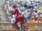 West Indies captain Darren Sammy hits a shot during his sides match against Australia on February 1, 2013 