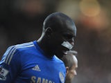 Chelsea's Demba Ba sports a plaster on his face after suffering an injury against Newcastle on February 2, 2013