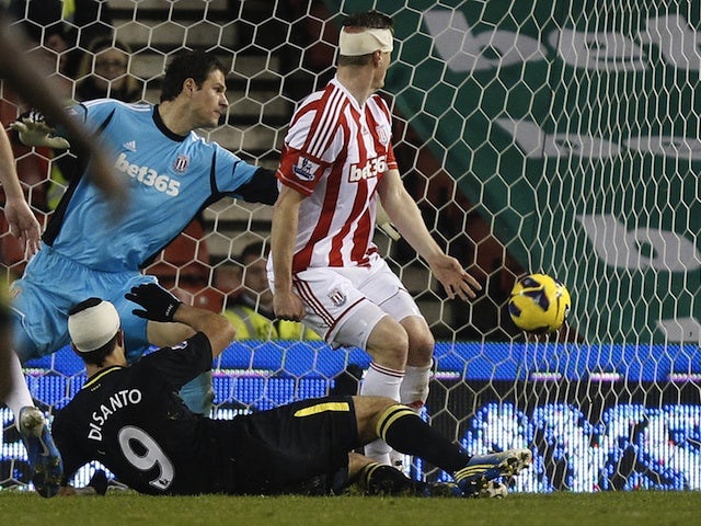 Wigan's Franco Di Santo scores the equaliser at Stoke on January 29, 2013