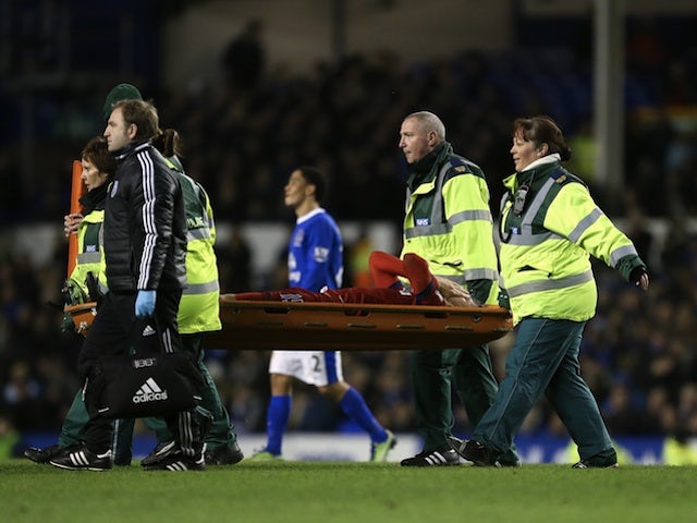 West Brom midfielder George Thorne leaves the field injured against Everton on January 30, 2013
