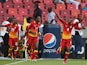 Ghana players celebrates after scoring against Niger on January 28, 2013