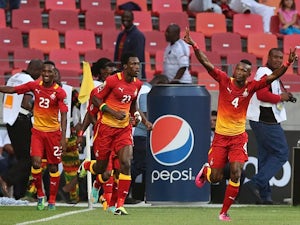 Ghana players celebrates after scoring against Niger on January 28, 2013