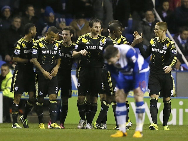 Chelsea players congratulate Juan Mata, after he scored against Reading on January 30, 2013