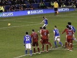 Everton defender Leighton Baines scores his second, from the penalty spot, against West Brom on January 30, 2013