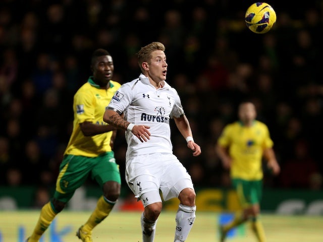 New Spurs signing Lewis Holtby in action against Norwich on January 30, 2013