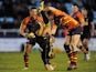 London Broncos' Keiran Dixon tackled by Widnes Vikings' Joe Mellor during the side's match on February 3, 2013 