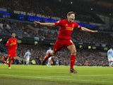 Liverpool captain Steven Gerrard celebrates after scoring his side's second goal against Manchester City on February 3, 2013