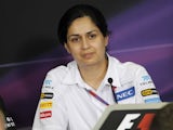 Sauber team representative Monisha Kaltenborn answers questions at a press conference on March 23, 2012