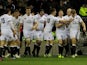 England players congratulate Billy Twelvetrees after he scored against Scotland on February 2, 2013