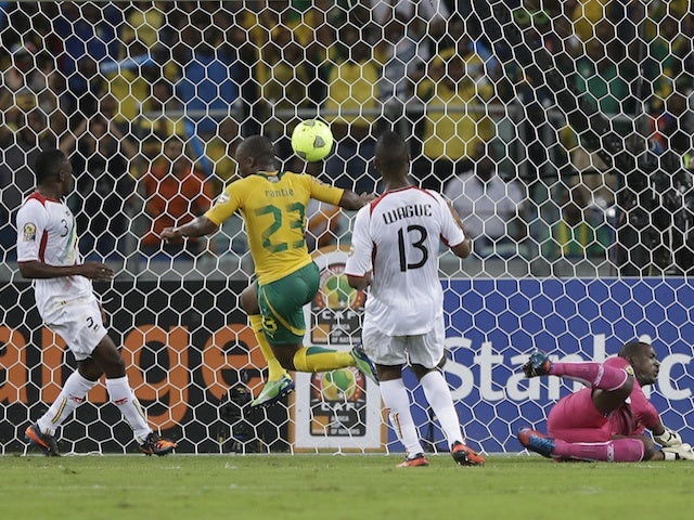 South Africa's Tokelo Rantie scores a quarter-final goal against Mali on February 2, 2013