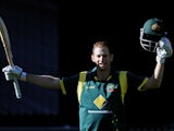 Australia's Adam Voges celebrates his century against the West Indies in the fifth and final one-day international match on February 10, 2013