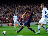 Barcelona's David Villa scores his team's third against Getafe on February 10, 2013