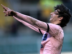 Palermo's Diego Fabbrini celebrates his goal against Pescara on February 10, 2013