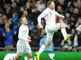 England's Wayne Rooney celebrates after scoring against Brazil on February 6, 2013