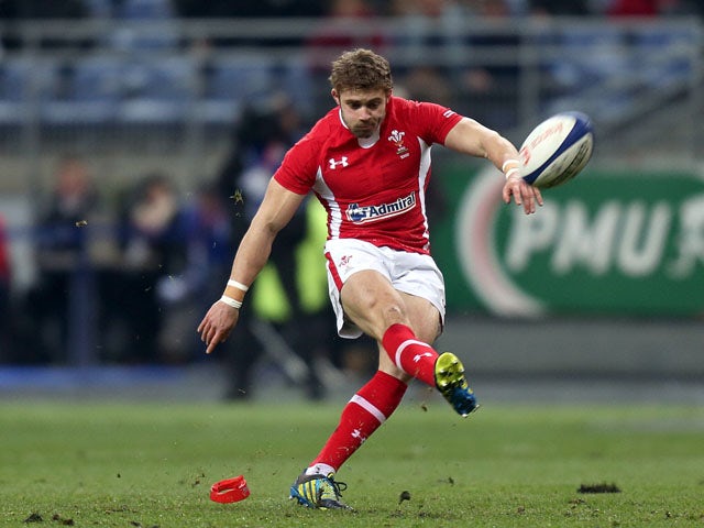 Wales' Leigh Halfpenny kicks a penalty during his side's 6 Nations match against France on February 9, 2013