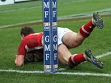 George North scores a try for Wales in their match with France on February 9, 2013