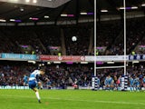 Scotland's Greig Laidlaw kicks a conversion in the game against Italy on February 9, 2013
