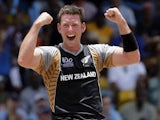 New Zealand bowler Ian Butler celebrates after taking a wicket on May 8, 2010