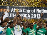 Nigeria players hold up the trophy after defeating Burkina Faso in the final of the African Cup of Nations on February 10, 2013