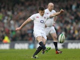 England's Owen Farrell kicks a penalty against Ireland in their Six Nations match on February 10, 2013
