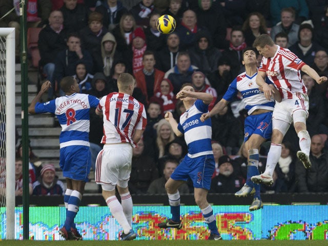 Stoke City's Robert Huth scores against Reading on February 9, 2013