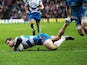 Scotland's Tim Visser scores a try against Italy during the Six Nations match on February 9, 2013