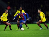 Crystal Palace player Wilfried Zaha is surrounded by Watford players in the two side's clash on February 8, 2013