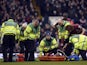 Newcastle's Yoan Gouffran is tended to after being injured against Tottenham on February 9, 2013