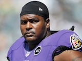 Ravens' tackle Bryant McKinnie in action against the Eagles on September 16, 2012