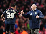 Blackburn's Colin Kazim-Richards celebrates with manager Michael Appleton after scoring the winner against Arsenal in the FA Cup 5th round on February 16, 2013