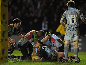 Harlequins' Danny Care goes over to score a try against Leicester Tigers on February 16, 2013