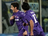 Fiorentina's Stevan Jovetic celebrates after scoring against Inter Milan on February 17, 2013