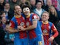 Palace's Glenn Murray celebrates with team mates Mile Jedinak and Jonathan Williams after scoring his second against Middlesbrough on February 16, 2013
