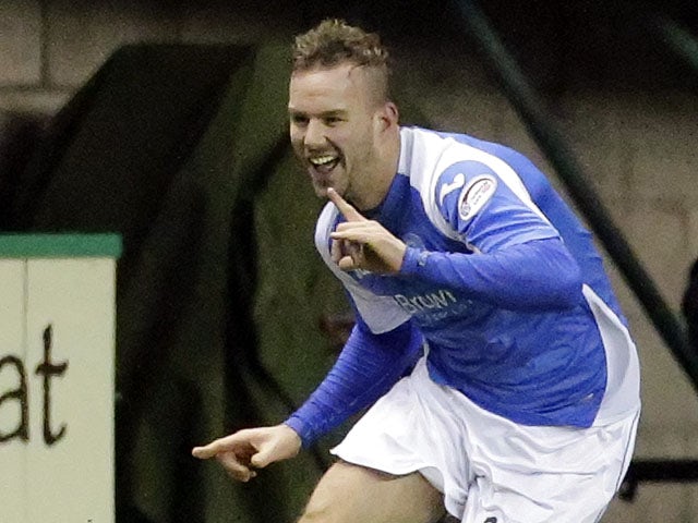 St Johnstone's Rowan Vine celebrates after scoring in his side's match with Hibernian on February 11, 2013